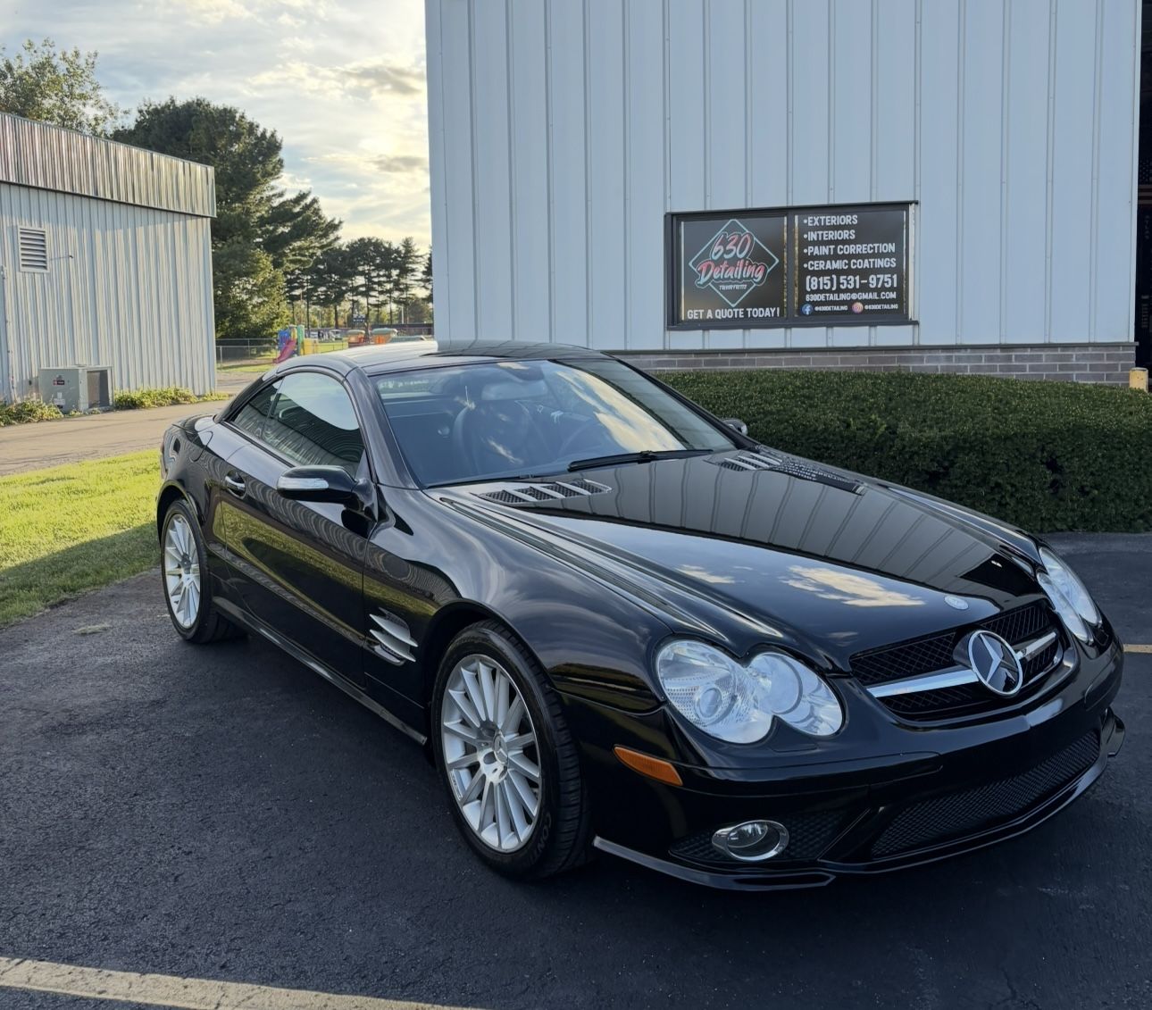 Black Mercedes SL with a Gtechniq ceramic coating at 630 Detailing
