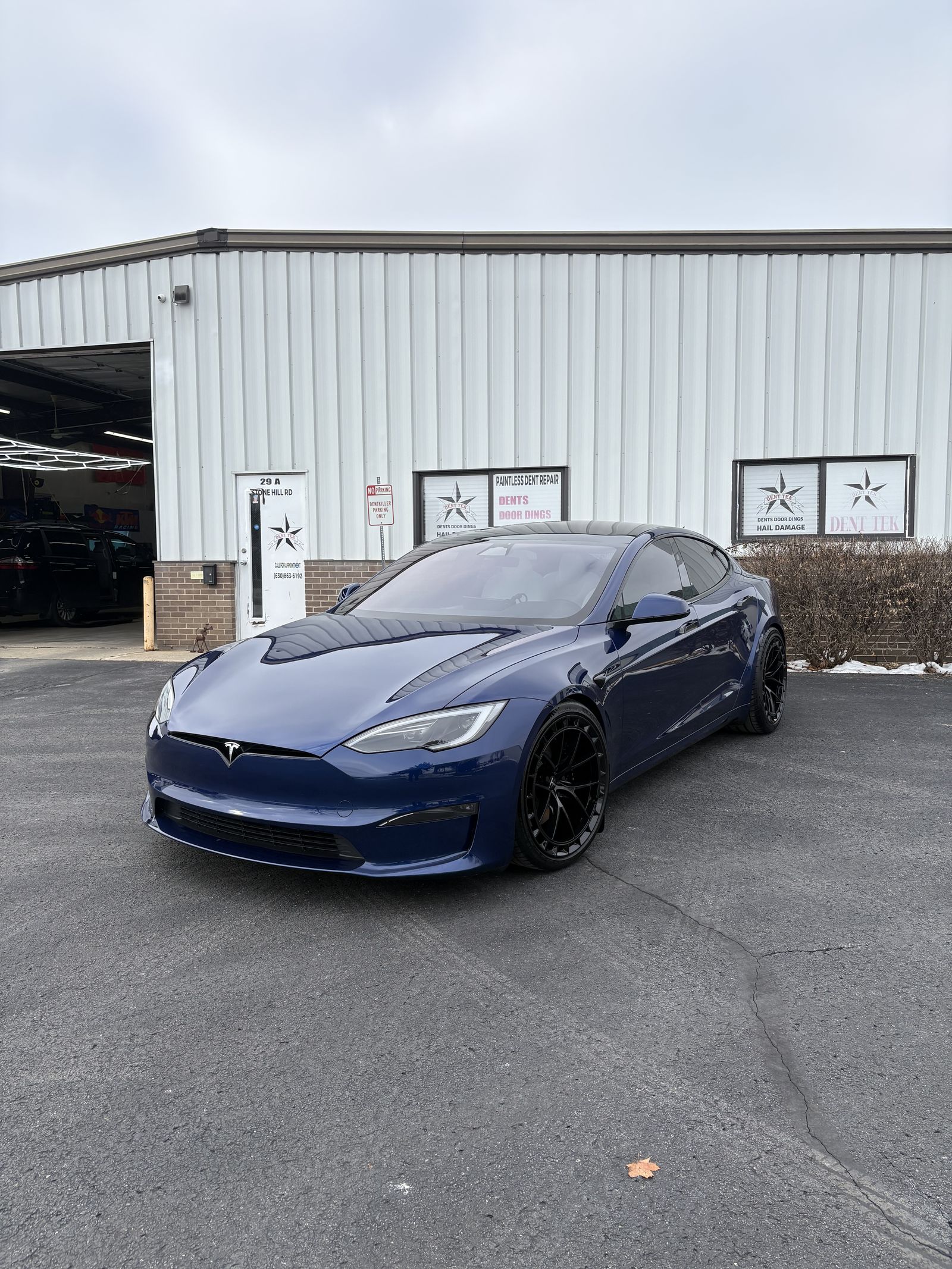 Blue Tesla Model S after paint correction and coating at 630 Detailing